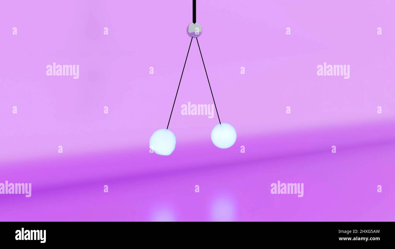 Pendulum of two balls. Design. Animation with two balls on ropes