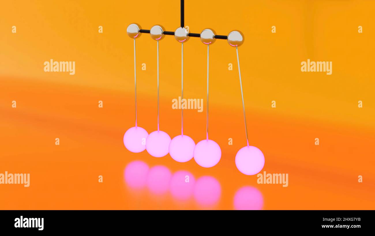 Animation with glowing Newton balls. Design. 3D Newton's pendulum to prove  law in physics. Newton's Soothing pendulum with moving balls Stock Photo -  Alamy
