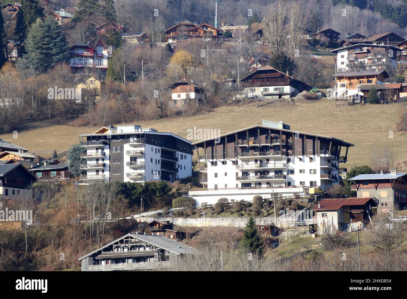 Station de sports d'hiver de Saint-Gervais-les-Bains. Haute-Savoie. Auvergne-Rhône-Alpes. Haute-Savoie. France. Stock Photo