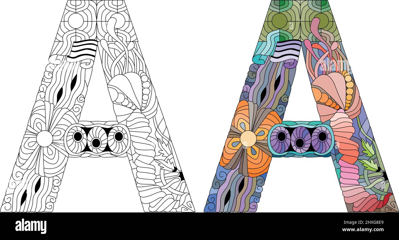 Zentangle Stylized Alphabet Letter A For Coloring Vector