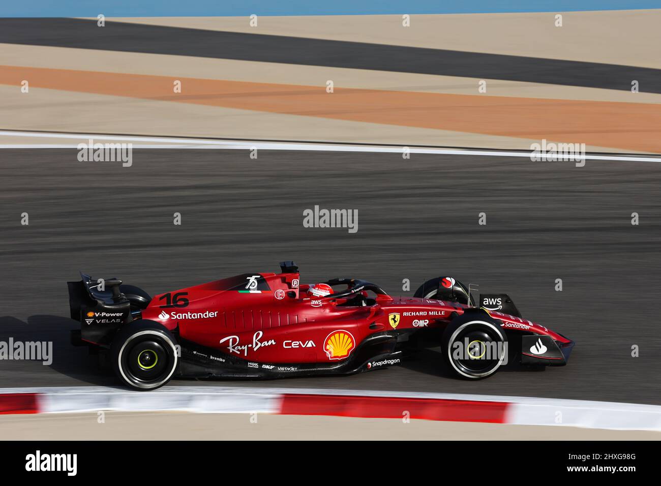 16 LECLERC Charles (mco), Scuderia Ferrari F1-75, action during the Formula 1 Aramco pre-season testing prior the 2022 FIA Formula One World Championship, on the Bahrain International Circuit, from March 10 to 12, 2022 in Sakhir, Bahrain - Photo Antonin Vincent / DPPI Stock Photo