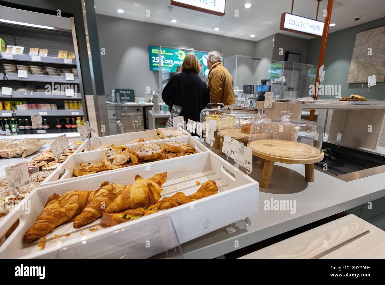 Supermarket cafe UK; people in the Waite & Rose Waitrose cafe, waitrose supermarket Suffolk UK Stock Photo