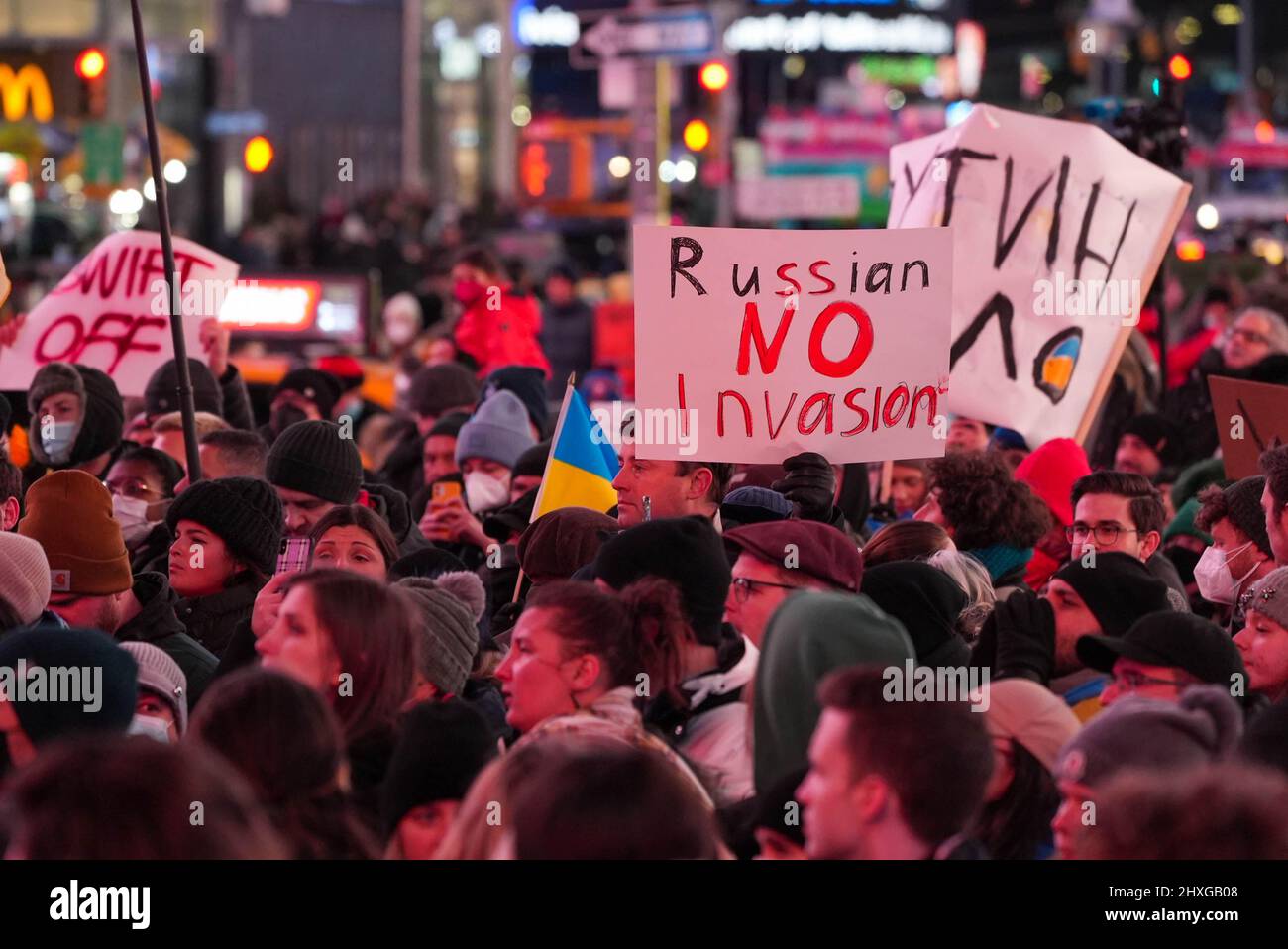 New York, NY 20220225ProUkraine Rally Held In Times Square A large