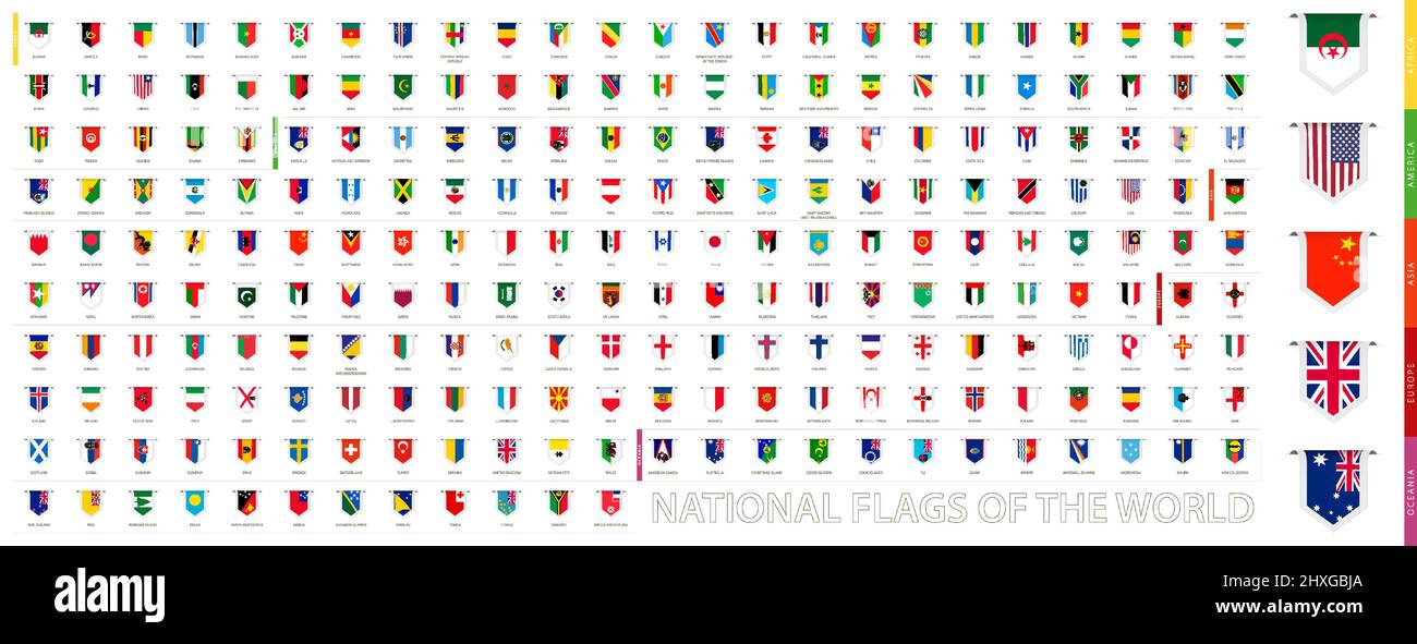 Vertical tag flags of the world, large set of flags. Vector collection