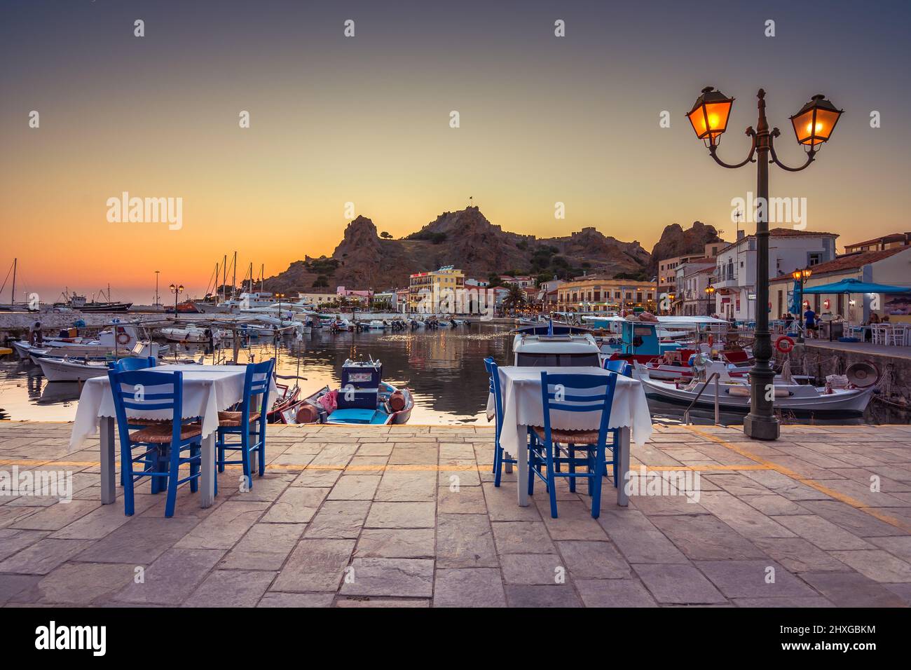 View of Myrina, Limnos island, Greece. Stock Photo