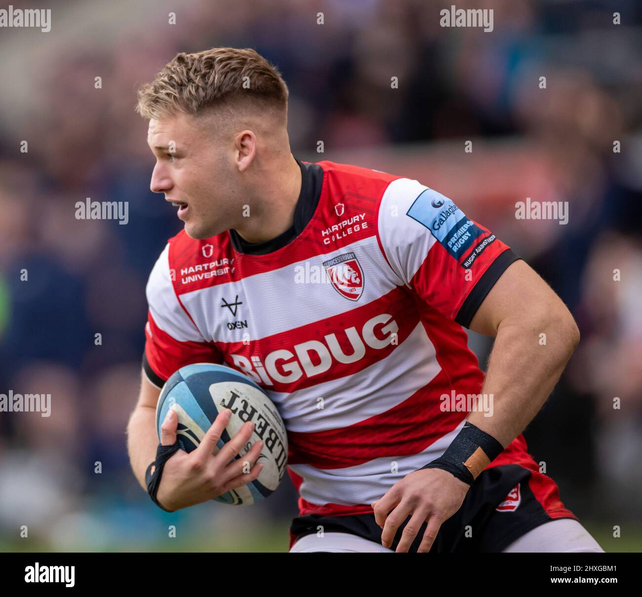 12th March 2022 ; AJ Bell Stadium, Sale, England; Gallagher Premiership rugby, Sale versus Gloucester: Jack Clement of Gloucester looks for a running lane Stock Photo