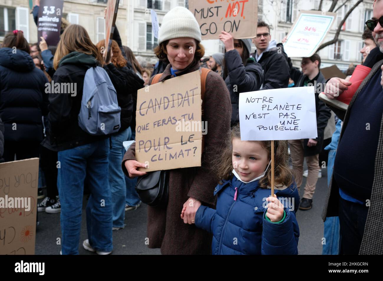 March for the climate in Paris gathered about 8000 people between "nation"and "republic". The slogan put the ecology in the center of the presidential Stock Photo