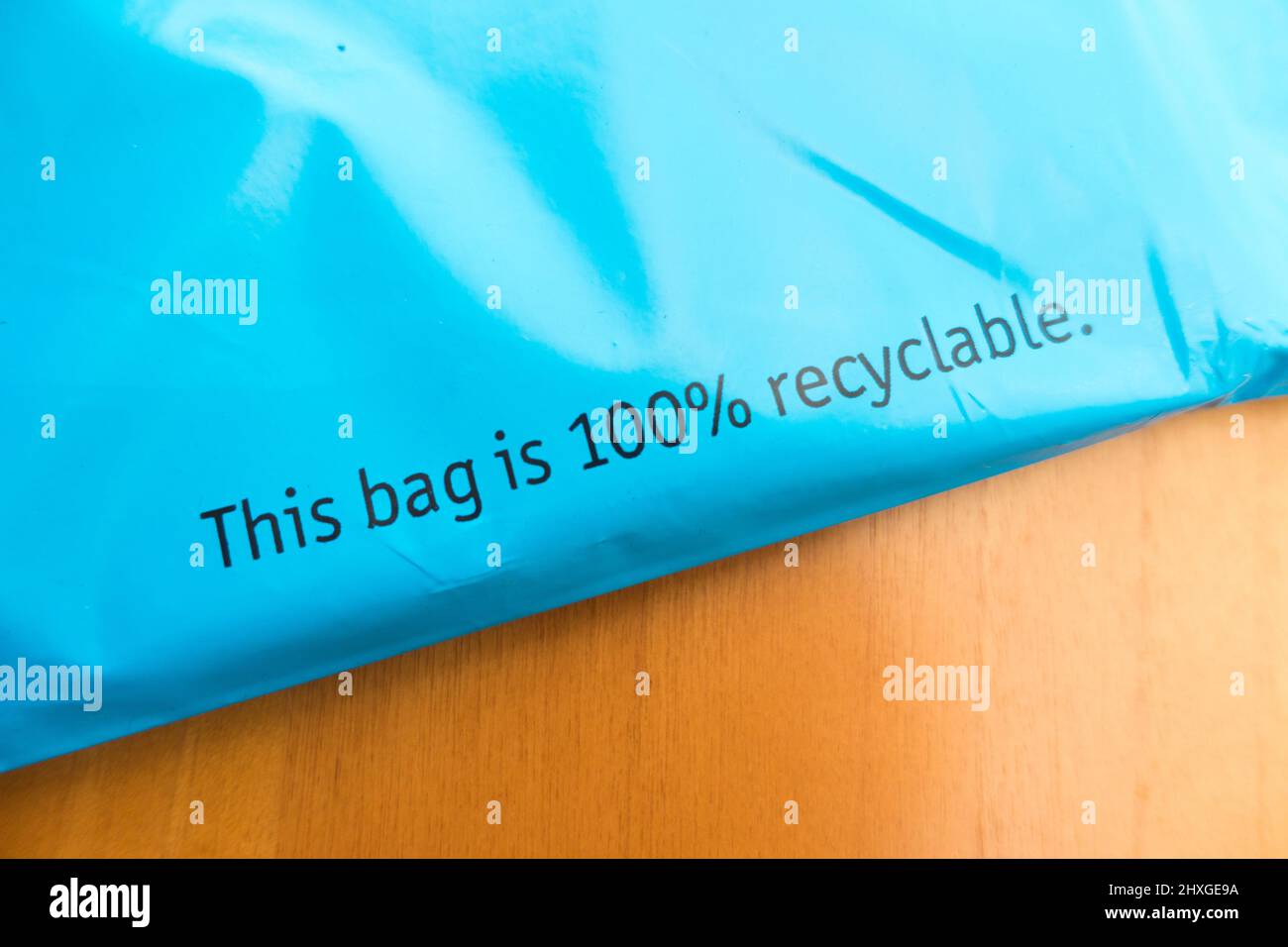 100% recyclable plastic bag for postal use Stock Photo