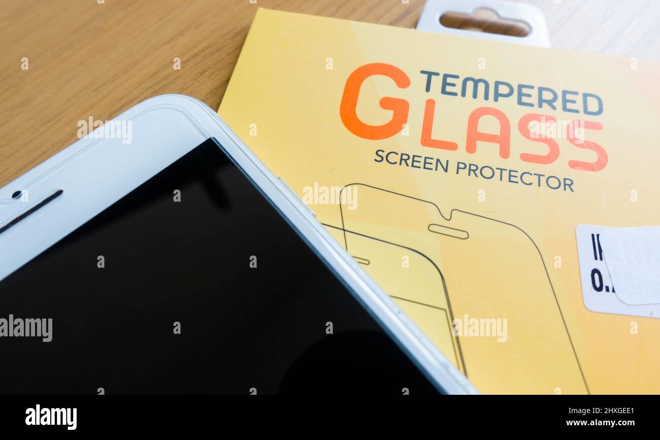 Tempered glass screen protector for Smart phone Stock Photo