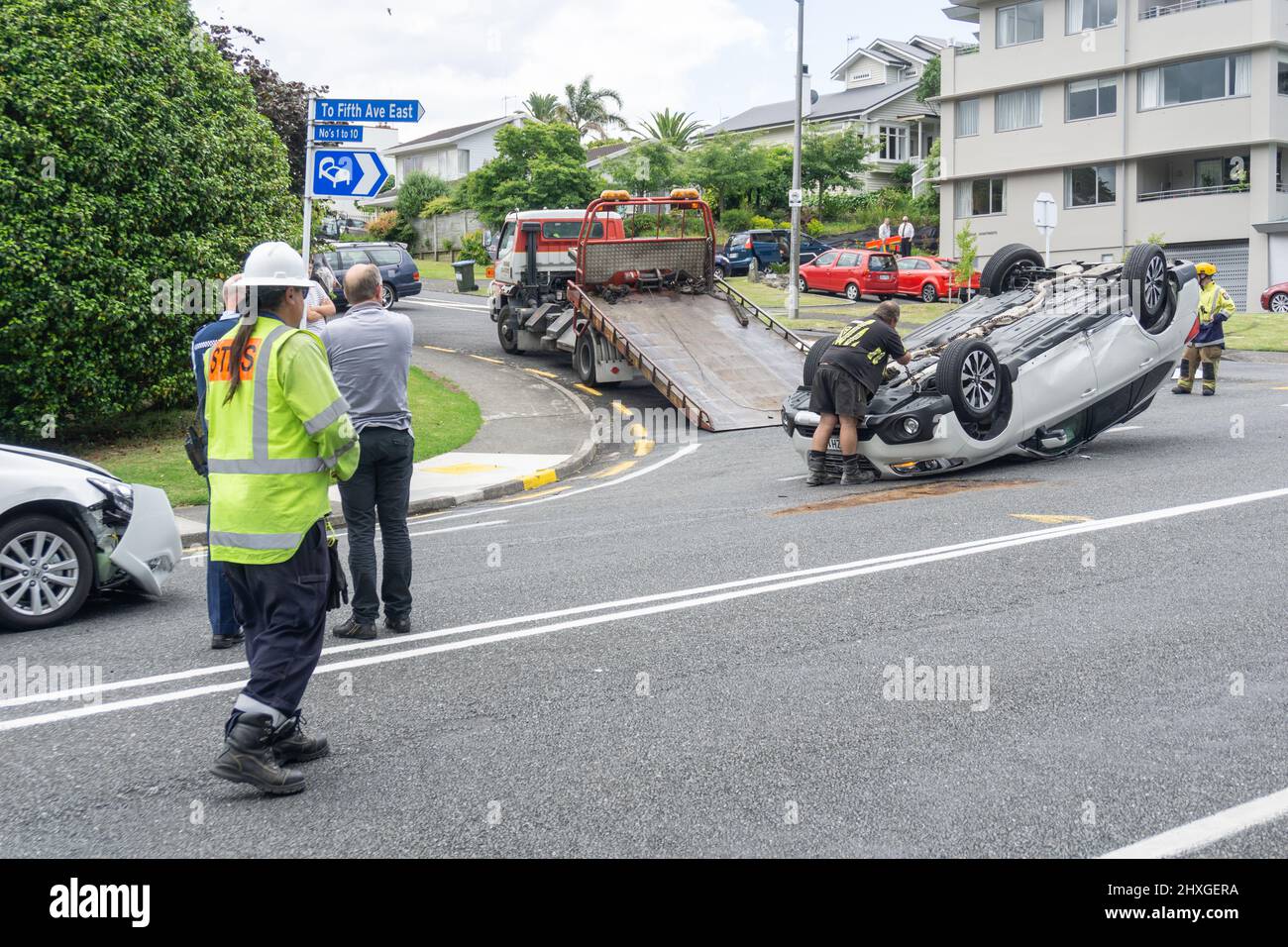 Tauranga New Zealand December 16 2015; Police, ambulance and fire