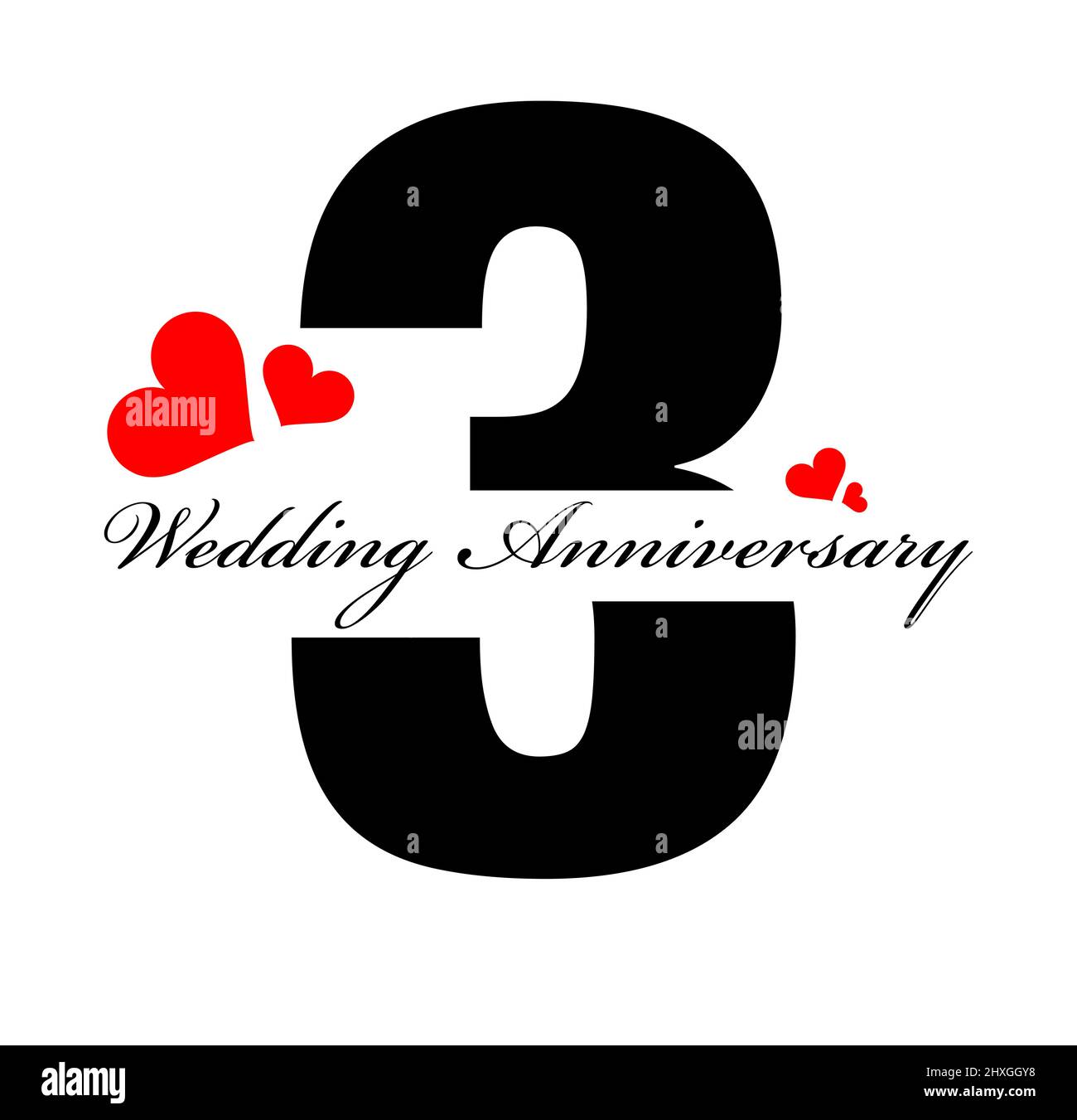 3rd Wedding Anniversary greeting with red hearts illustration ...