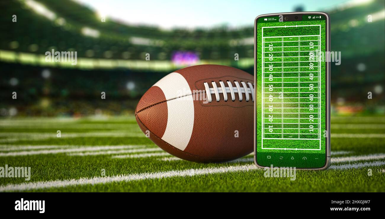 American football app video game on smartphone and betting sport online concept