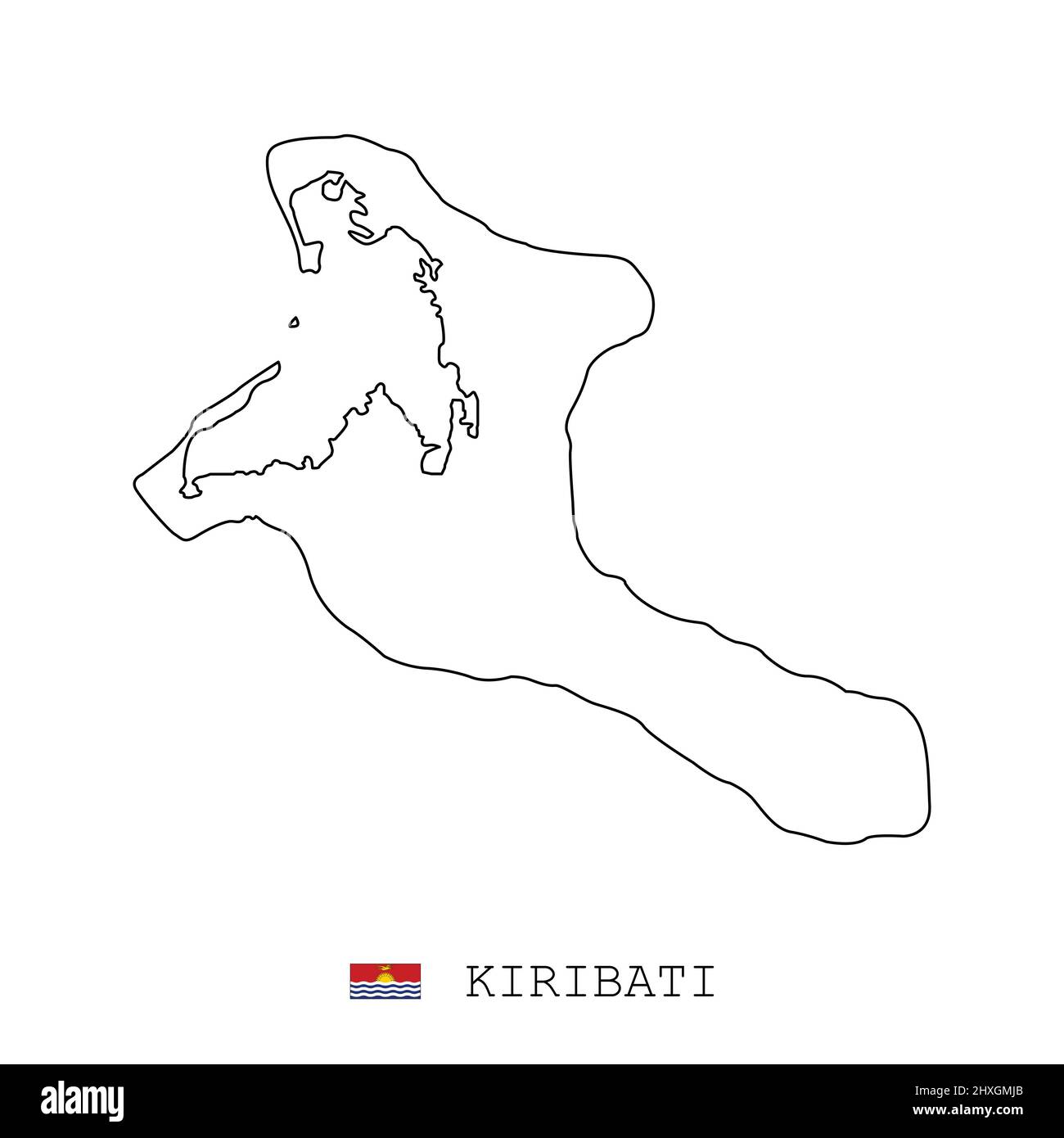 Kiribati map line, linear thin vector simple outline and flag. Black on white background Stock Vector