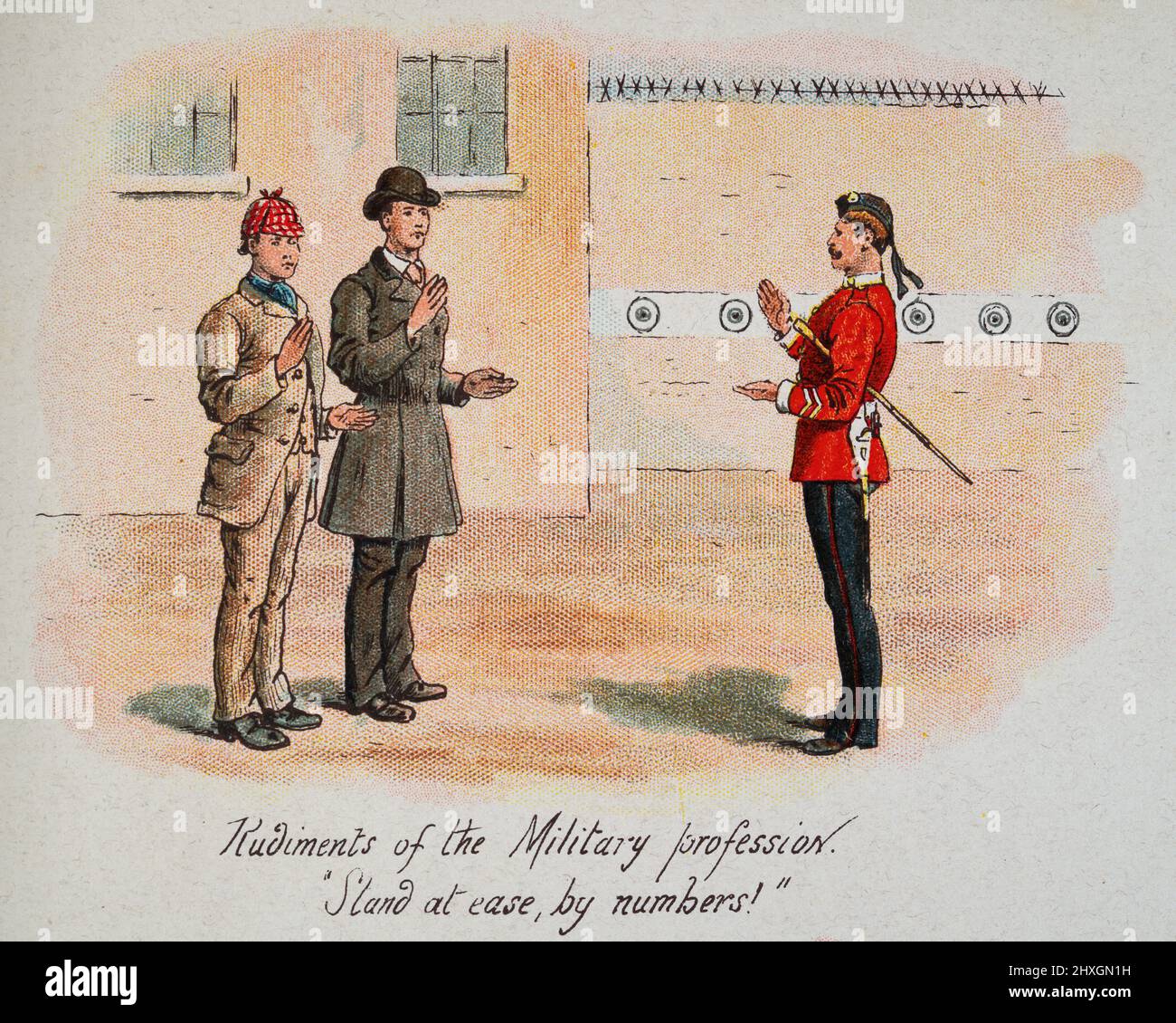 Vintage illustration of Rudiments of the MIlitary profession, Stand at ease by numbers. Victorian British military 19th Century Stock Photo