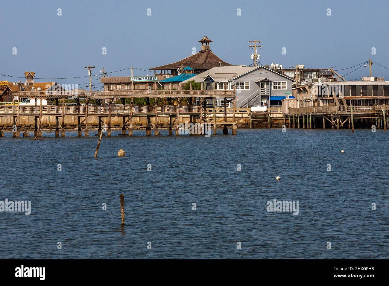 Cedar Key, Florida. Looking toward Dock Street's fishing pier Stock