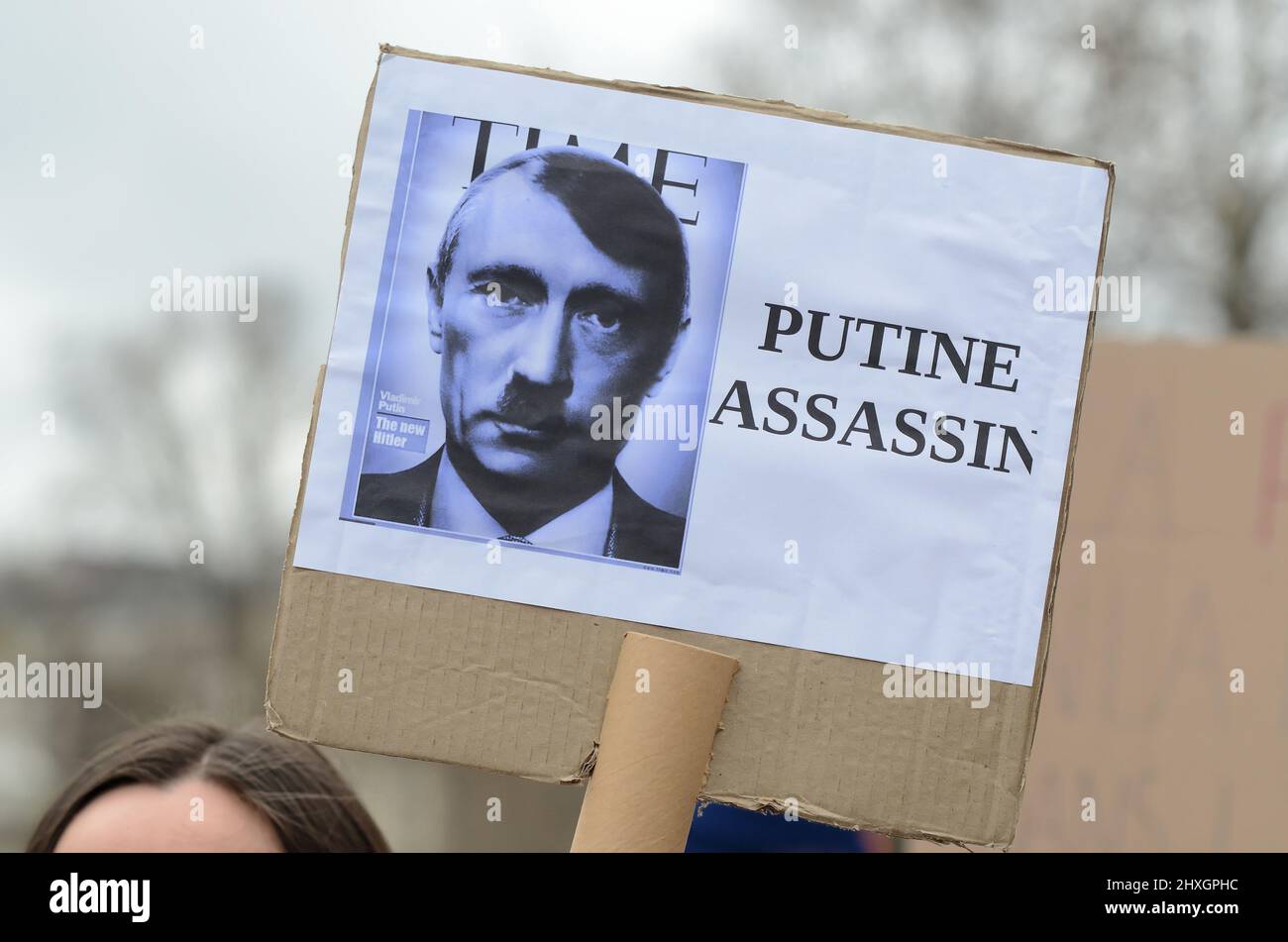 A new rally against Putin's war policy and in support of the Ukrainian people took place on the Place de la Republique, to demand an end to the war. Stock Photo