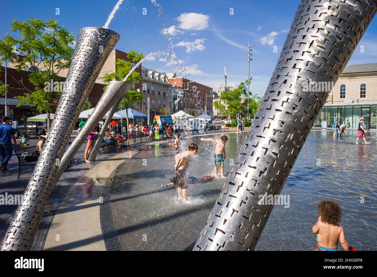 Guelph City Hall splash pad Stock Photo Alamy