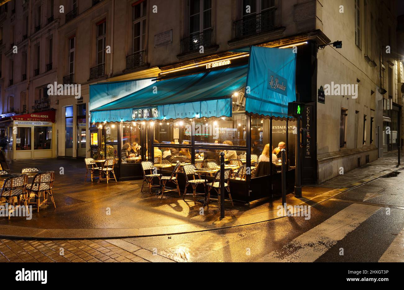Paris, France-March 11 , 2022 : Le Boudoir is one of the finest traditional cafes of Saint-Germain des Pres area. Stock Photo