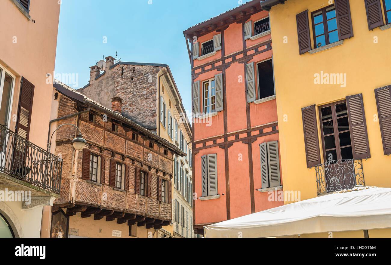 Historical colorful buildings in the historic center of Como, Lombardy, Italy Stock Photo