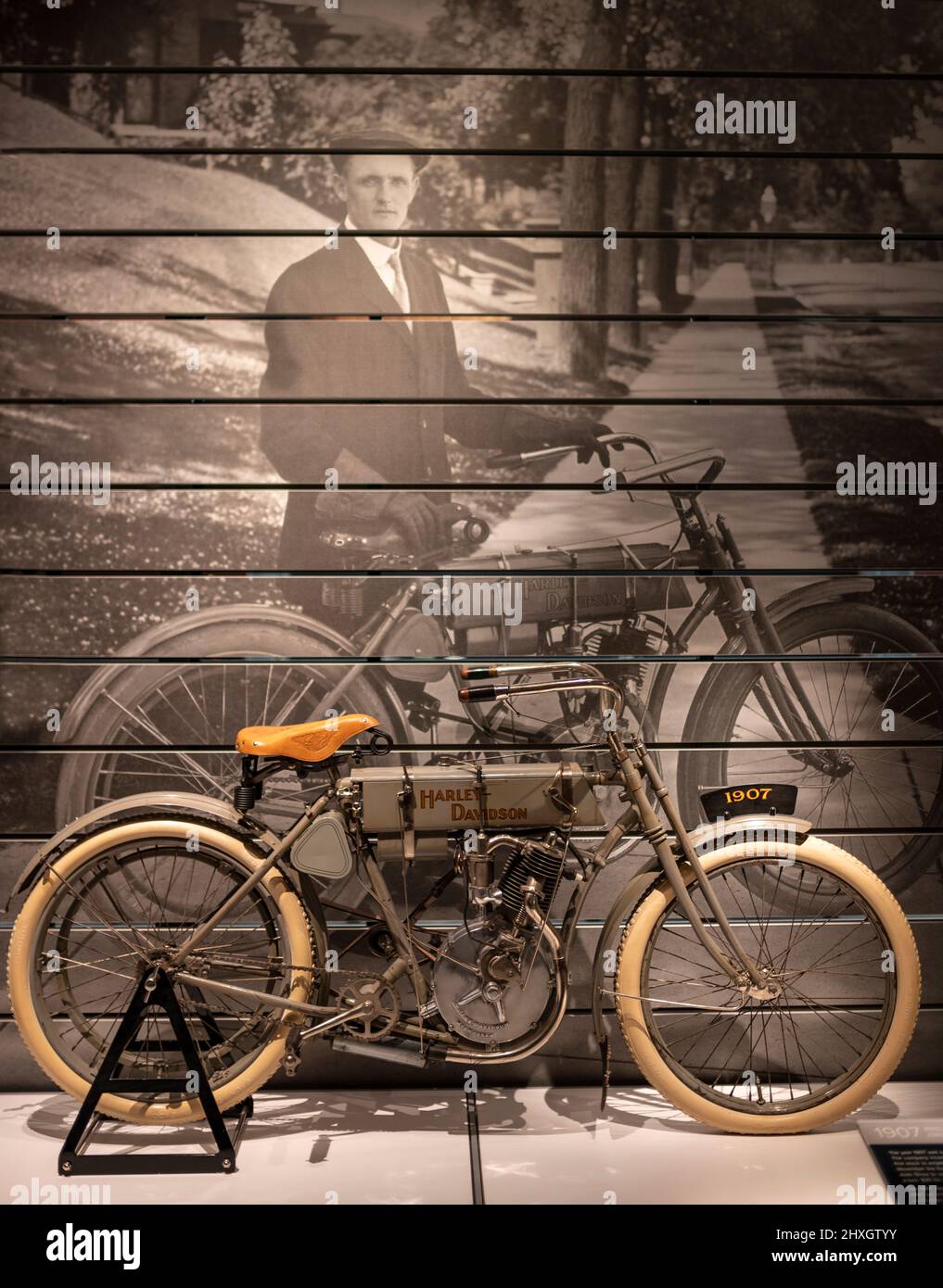 1907 motorbike or motorcycle built by Harley Davidson with Walter