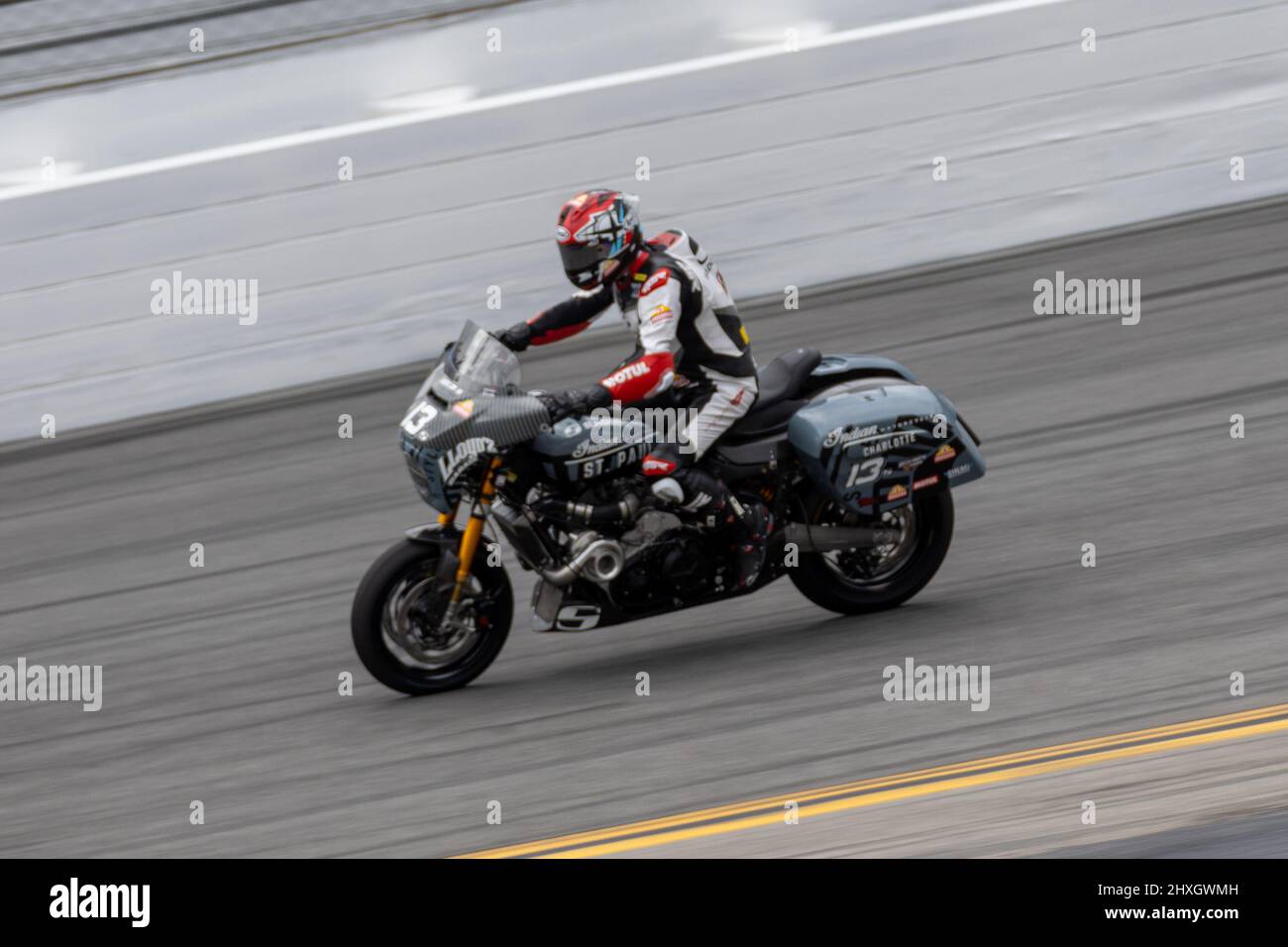 Daytona Beach, FL, USA. 12th March 2022. 13 Cory West goes through the track during the Mission King of the Baggers at Daytona International Speedway in Daytona Beach, FL. 2022, MotoAmerica, home of AMA Superbike and North America's premier motorcycle road racing series. Credit: Yaroslav Sabitov/Yes Market Media/Alamy Live News Stock Photo
