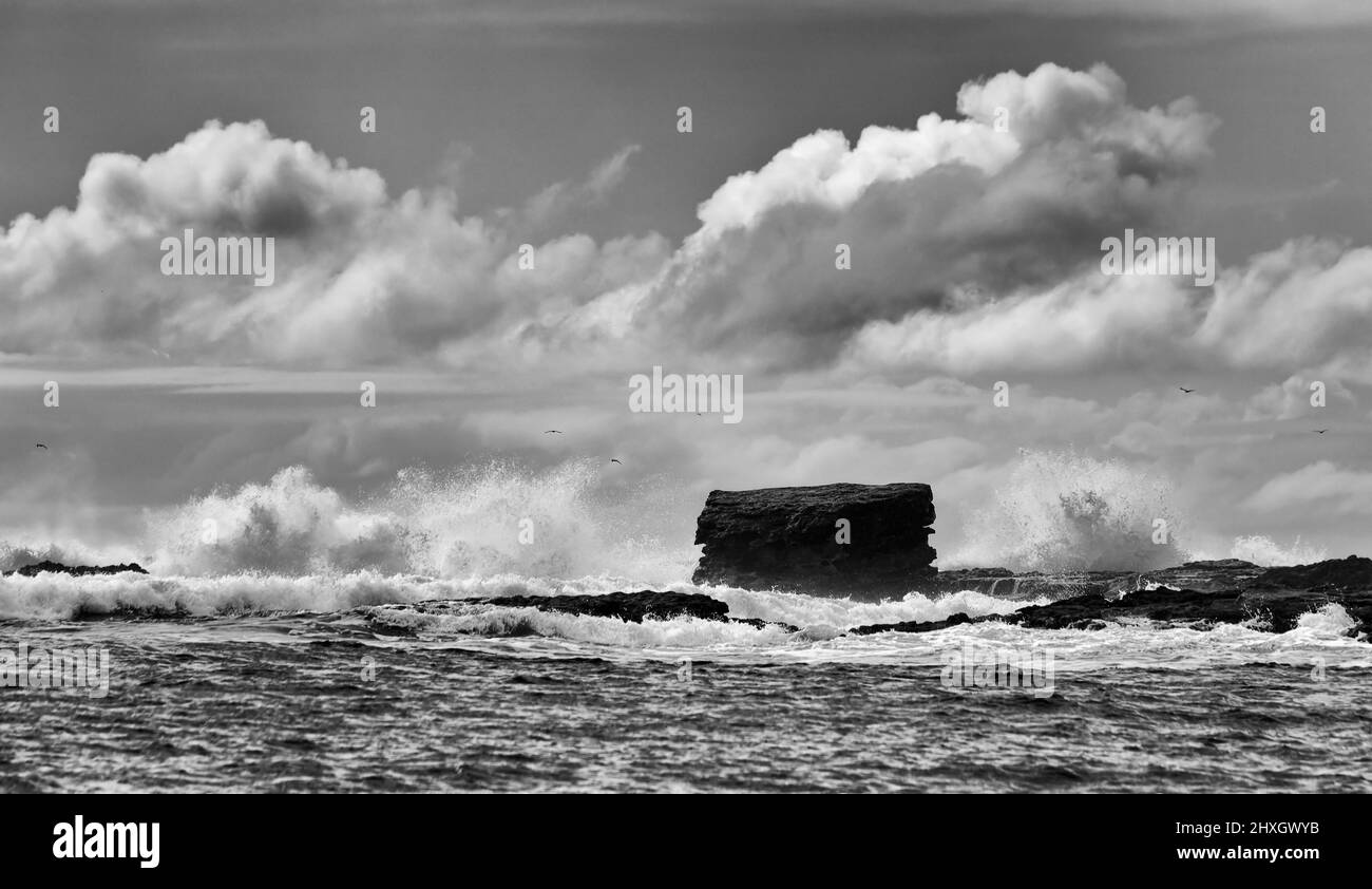 Dramatic BW stormy weather around Bowen island on Jervis bay pacific coast of Australia. Stock Photo