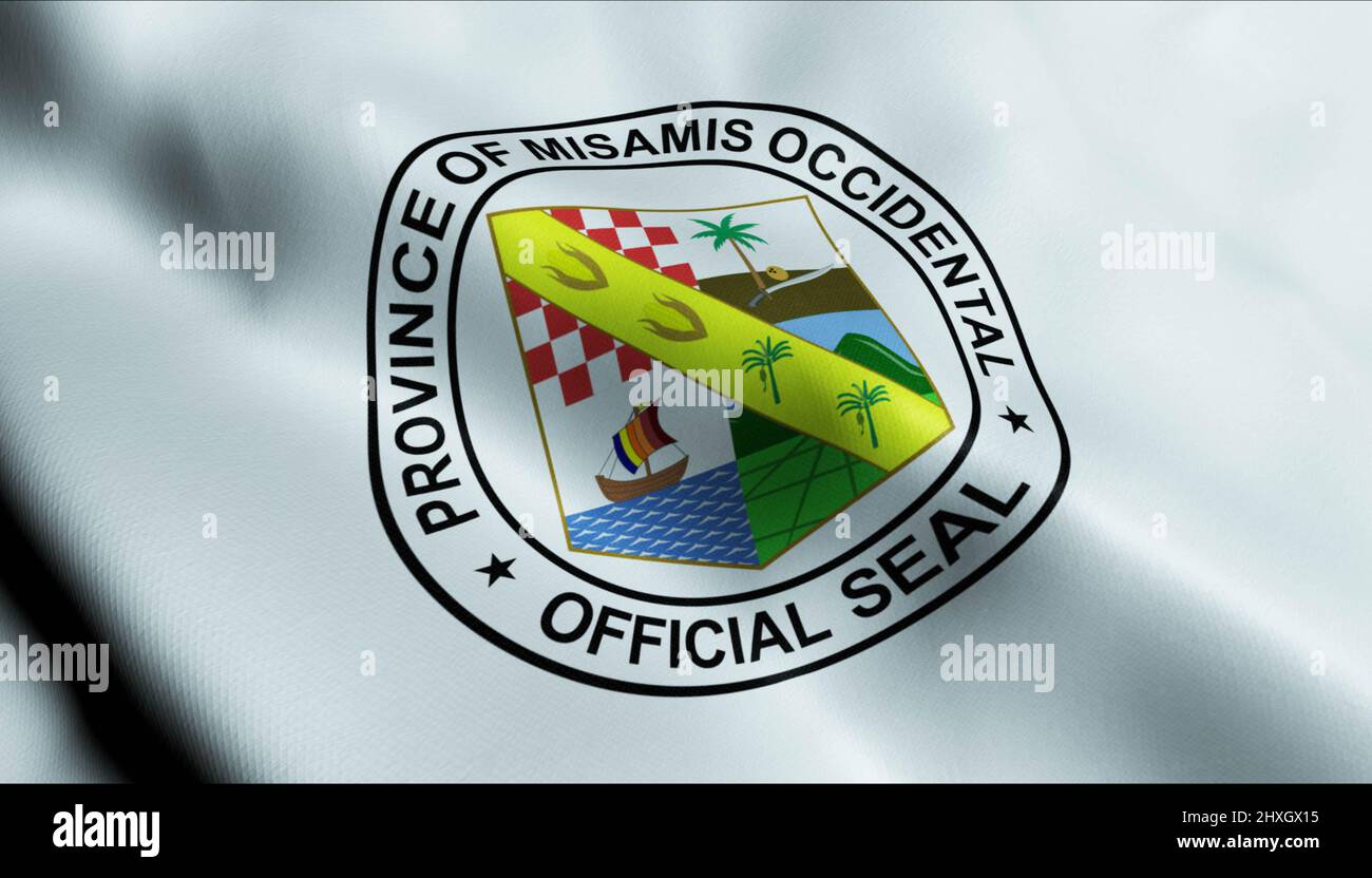 3D Illustration of a waving Philippines province flag of Misamis Occidental Stock Photo