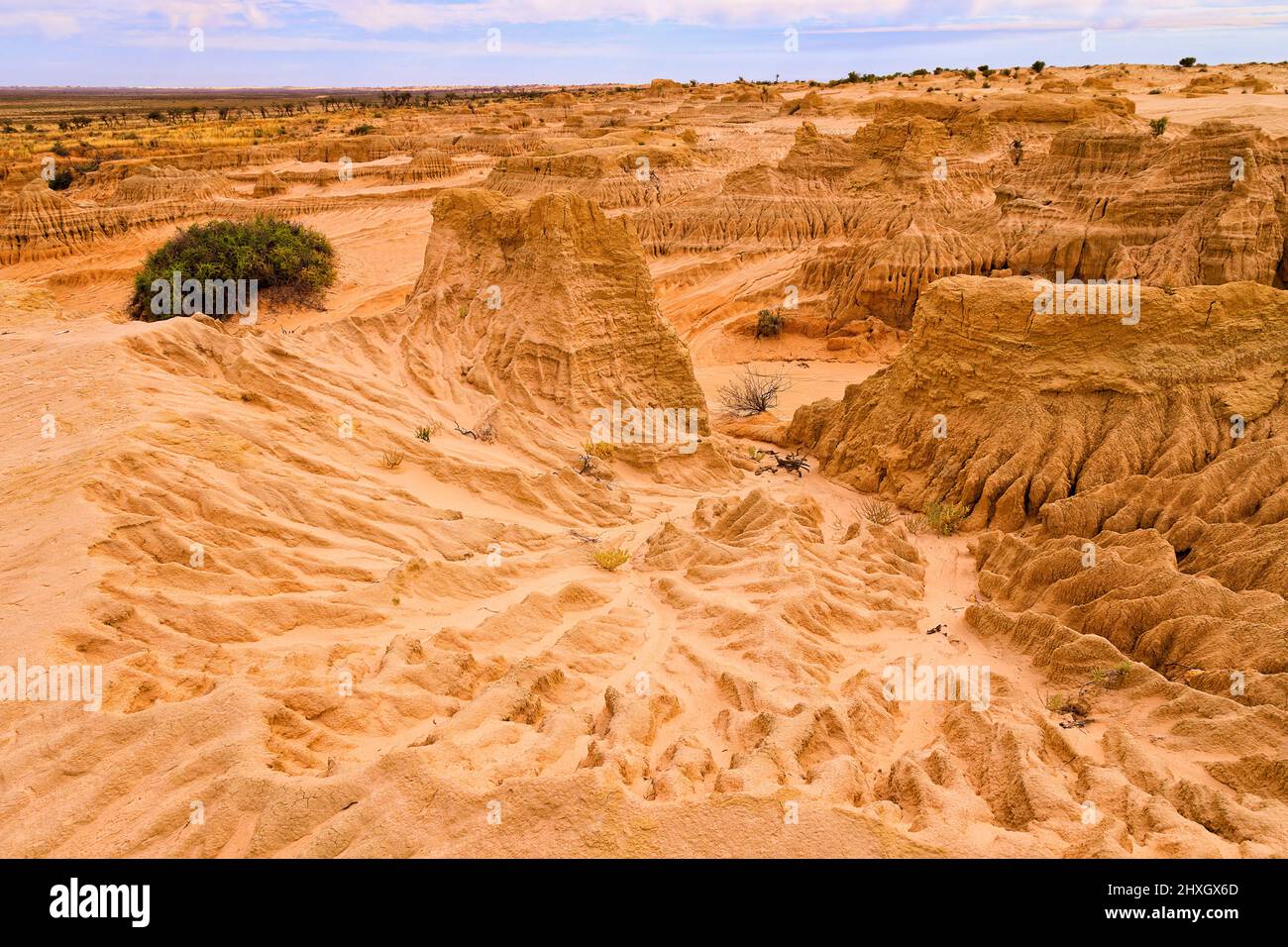 Dry arid lake bed of Mungo national park Walls of china landscape near Red top lookout. Stock Photo
