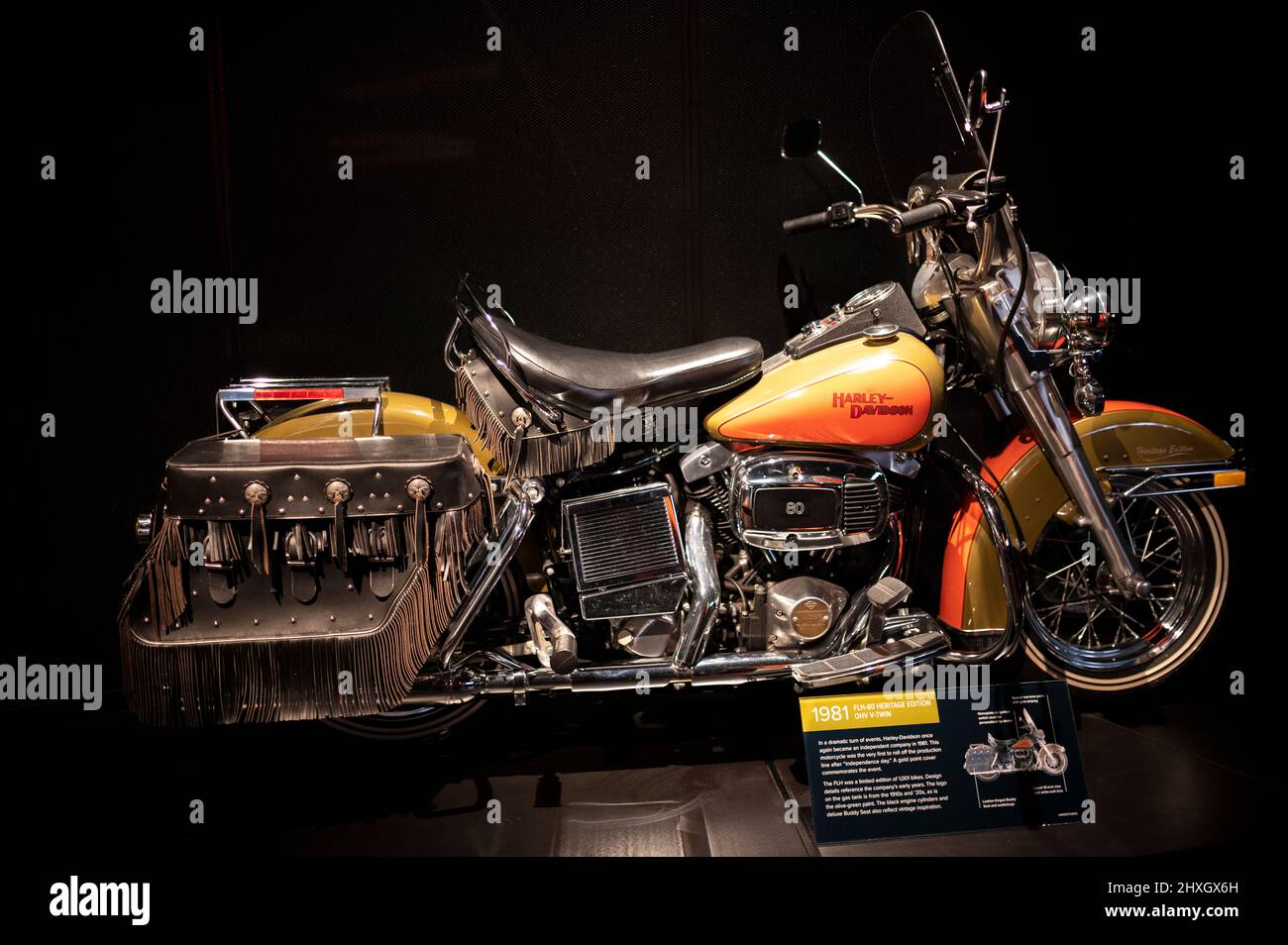 1981 heritage editoin Harley-Davidson motorcyle located at the Harley-Davidson museum in Milwaukee, Wisconsin, USA Stock Photo