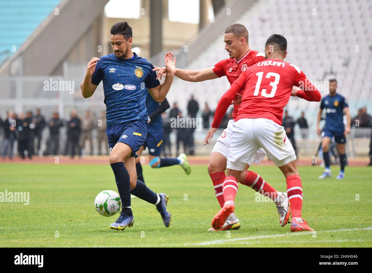 Tunisia. 12th Mar, 2022. Mootaz zaddem and Mohamed ali ben Romdhane in  action during the CAF Champions League 2021 - 22 football match between  Esperance sportive Tunisia and Étoile Sportive du Sahel