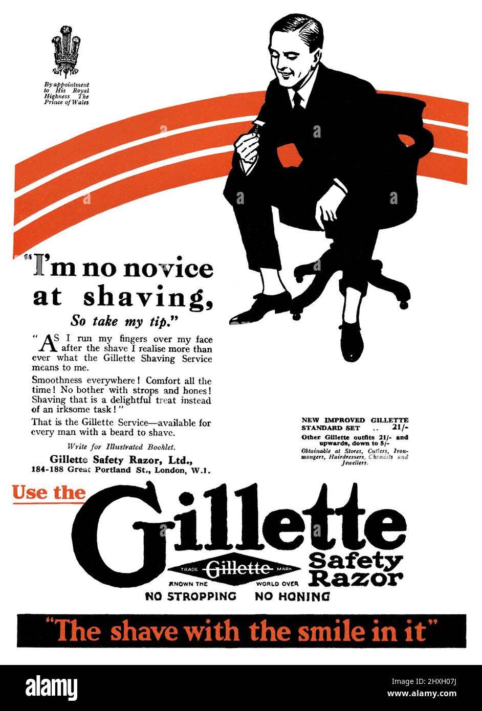 1924 British advertisement for the Gillette safety razor. Stock Photo