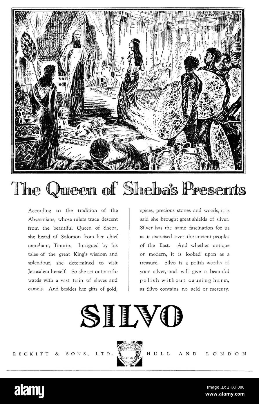 1930 British advertisement for Silvo silver polish by Reckitt & Sons. Stock Photo