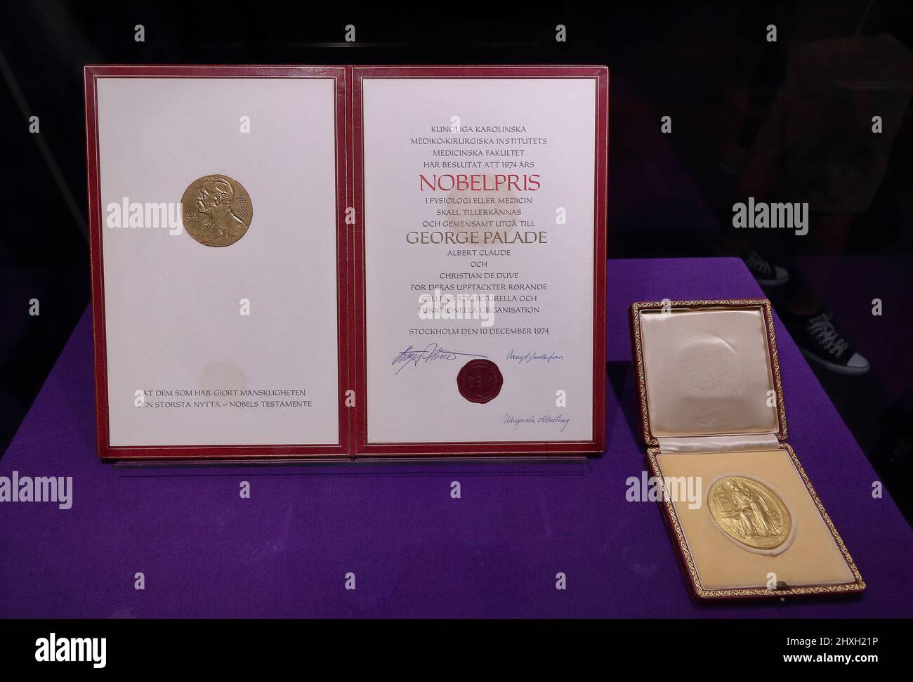 Bucharest, Romania - May 19, 2018: The Nobel Prize of George Emil Palade is donated by his descendants to the National History Museum of Romania, in B Stock Photo