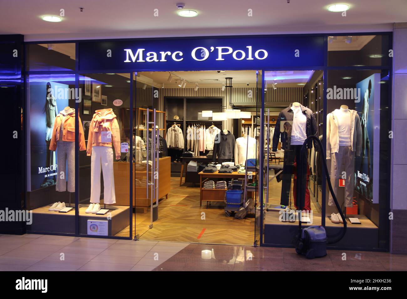 Branded Marc O'Polo store seen at Saint-Petersburg shopping center. Several  premium brands announced the termination of their activities in Russia and  the closure of their stores. But many brands continue to work. (
