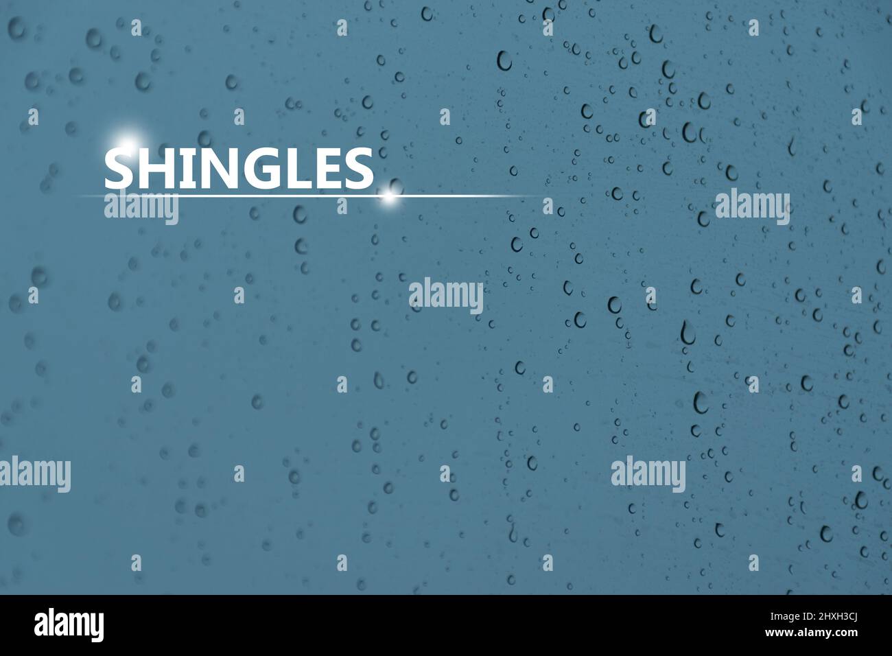 Medical banner 'Schingles' on dark blue background with drops and large copy space for text or checklist. Stock Photo