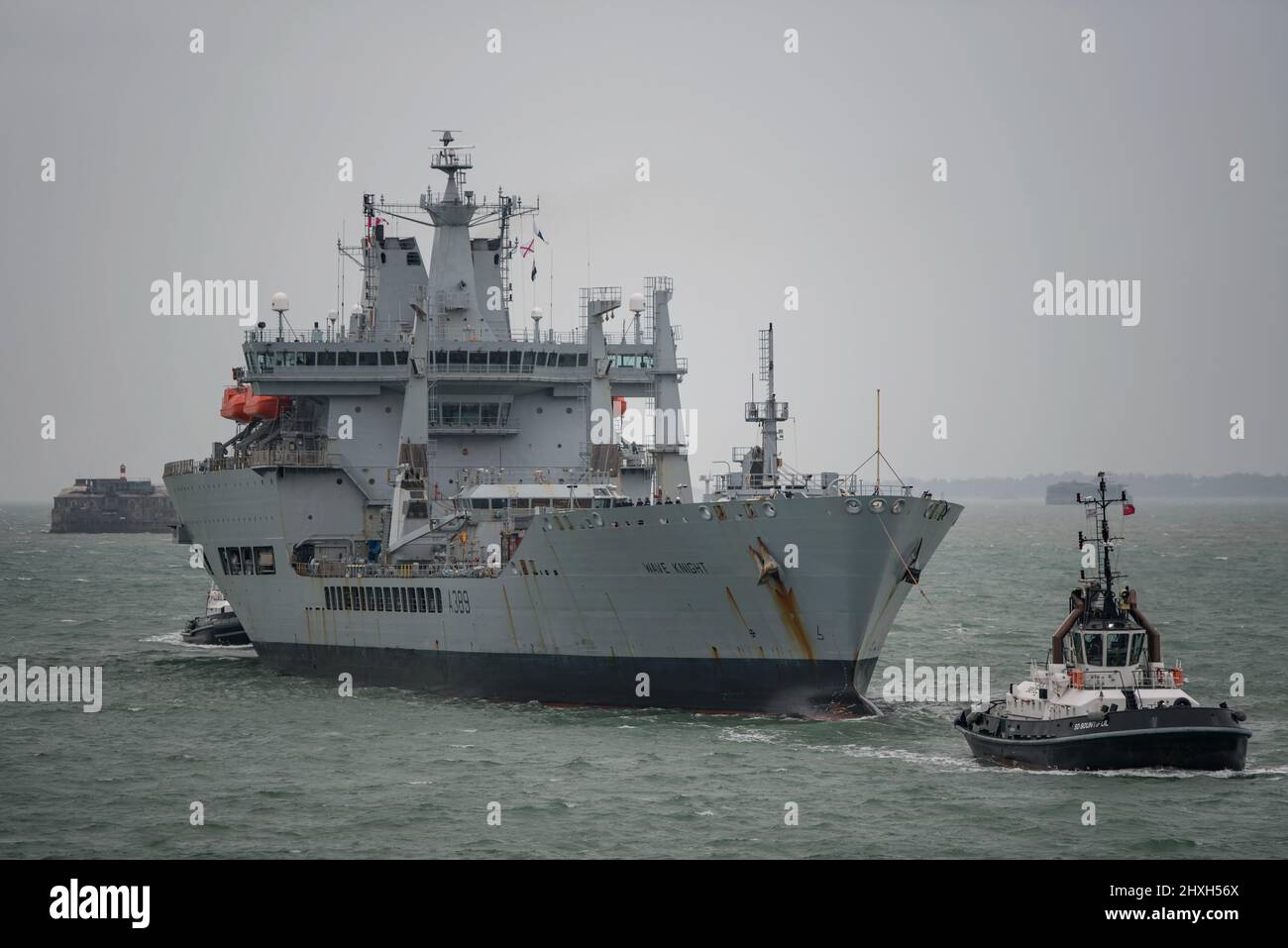 The Royal Fleet Auxiliary tanker RFA Wave Knight (A389) arrived at Portsmouth, UK on 11/3/2022 for de-storing prior to being taken out of service. Stock Photo