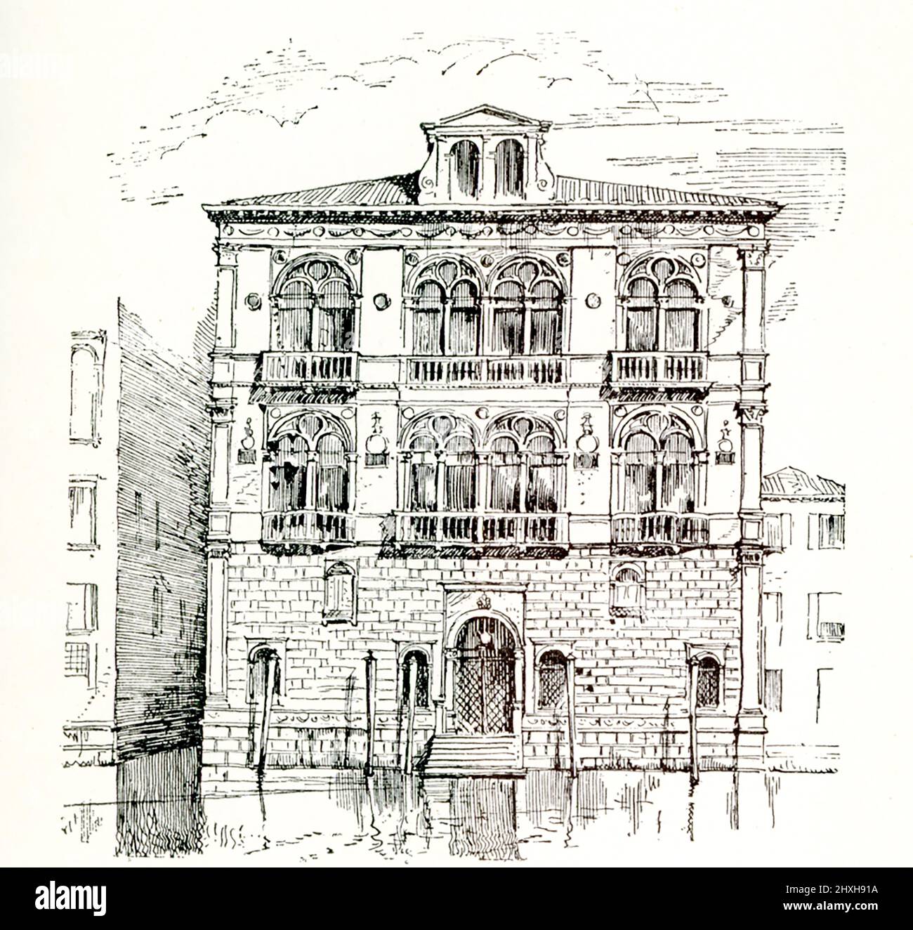 The caption for this 1902 illustration reads: 'Spinelli Palace in Italy.'  The Palazzo Spinelli di Laurino is a palace, located on the corner of Via Nilo and Via dei Tribunali in central Naples, Italy. A palace at the site was first built in the 15th century, but the present layout, with an elliptical interior courtyard was commissioned by Trojano Spinelli. Stock Photo