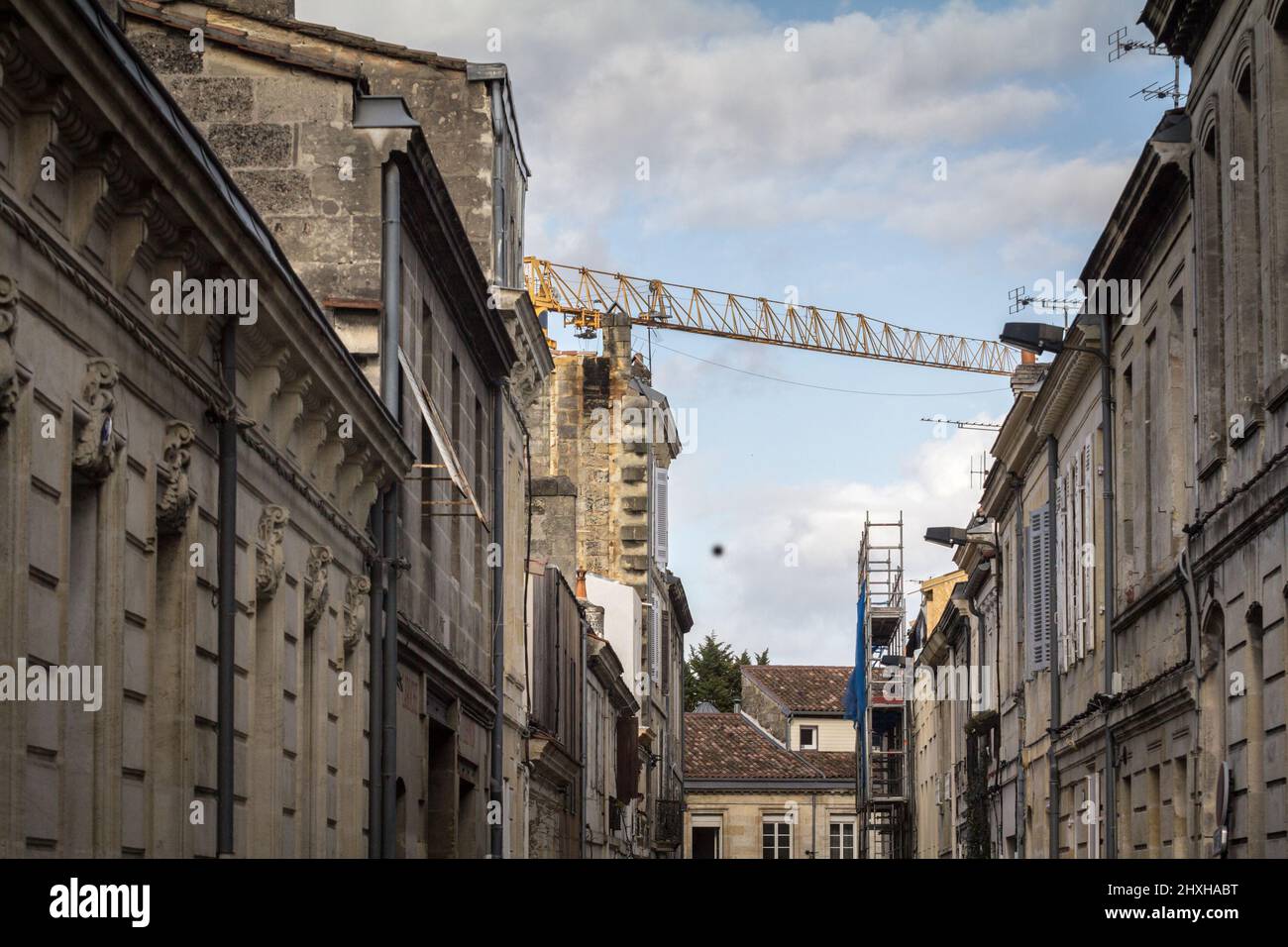 Picture of a typical street of Bordeaux, France, with facades of
