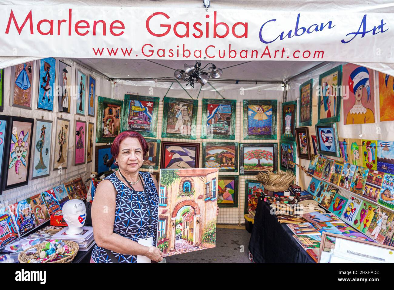 Coral Gables Florida Coral Way Miami Carnaval on the Miracle Mile annual Hispanic street festival carnival vendor vendors stall stalls booth booths fr Stock Photo