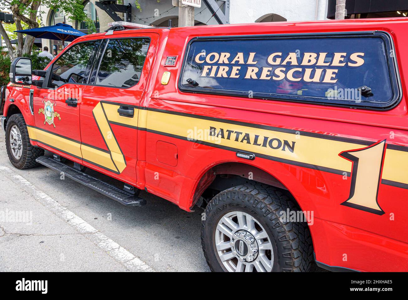 Coral Gables Florida Miami Fire Rescue Battalion 1 chief's vehicle red Stock Photo