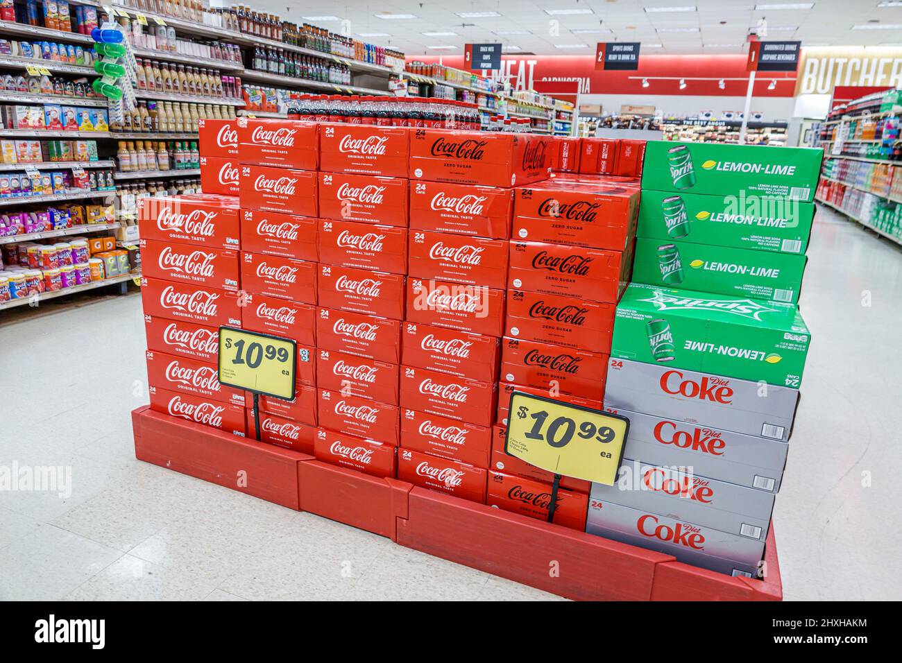 Miami Florida Winn-Dixie grocery store supermarket inside interior display sale 24 cases Coca-Cola Coke Stock Photo