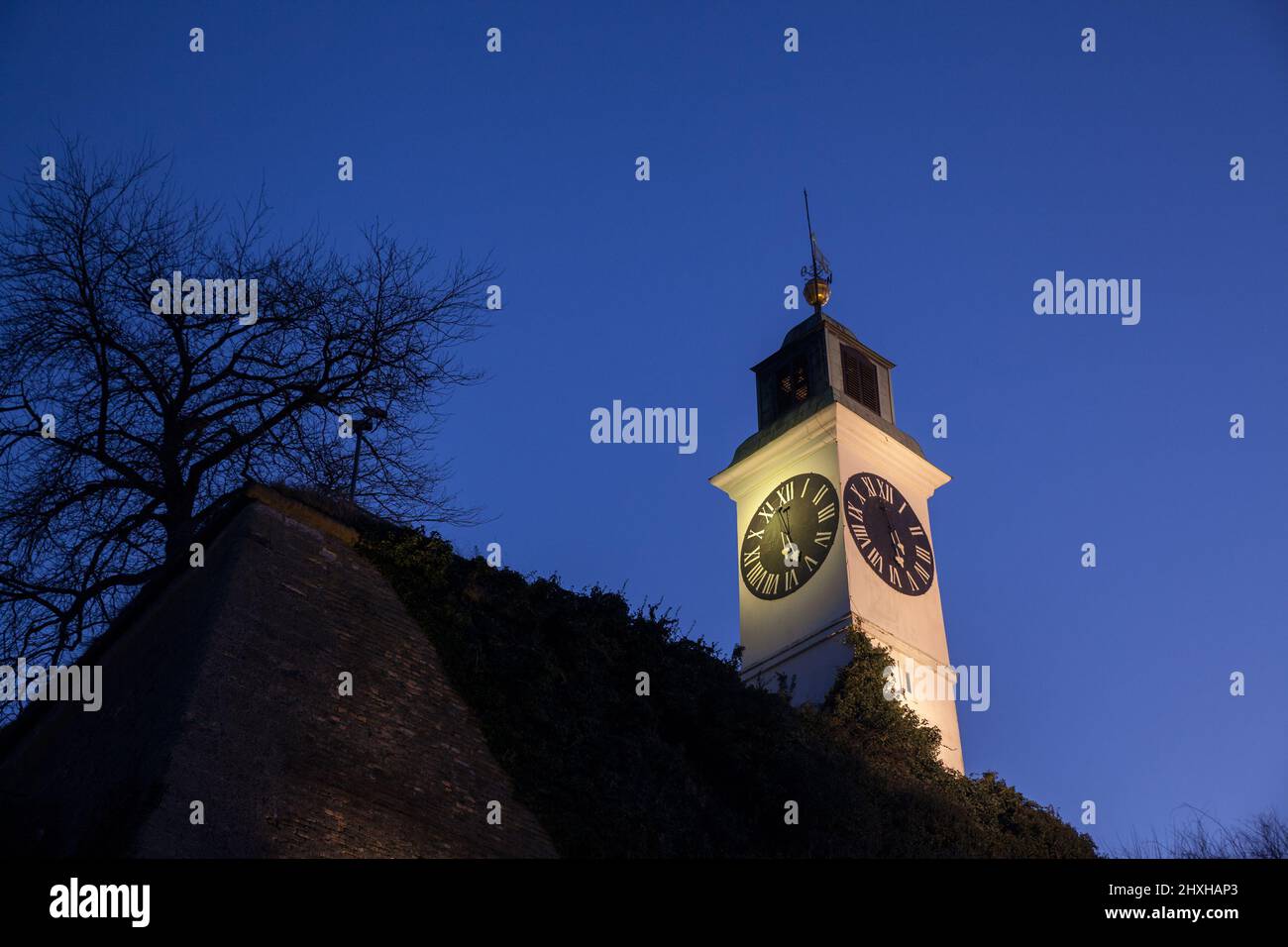 Picture of the Clock tower of Novi Sad Petrovaradin fortress, one of the symbols of Serbia, and the place where the Exit music festival is organised e Stock Photo