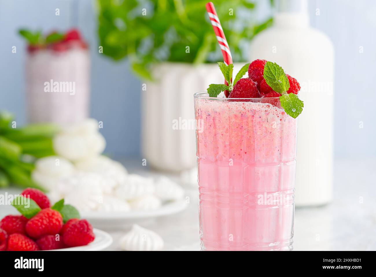Raspberry milkshake non alcoholic cocktail. Raspberry smoothie weight