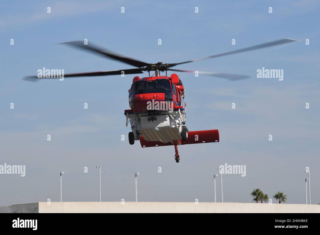 San Diego Fire Rescue Copter 3 takeoff at Montgomery Airport, San Diego, California Stock Photo