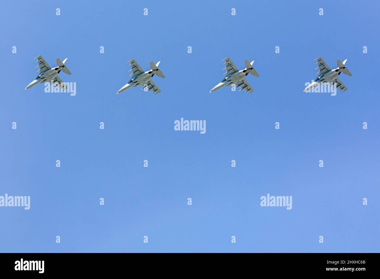 military jetfighters in the sky. aviation group of the russian air force. Stock Photo