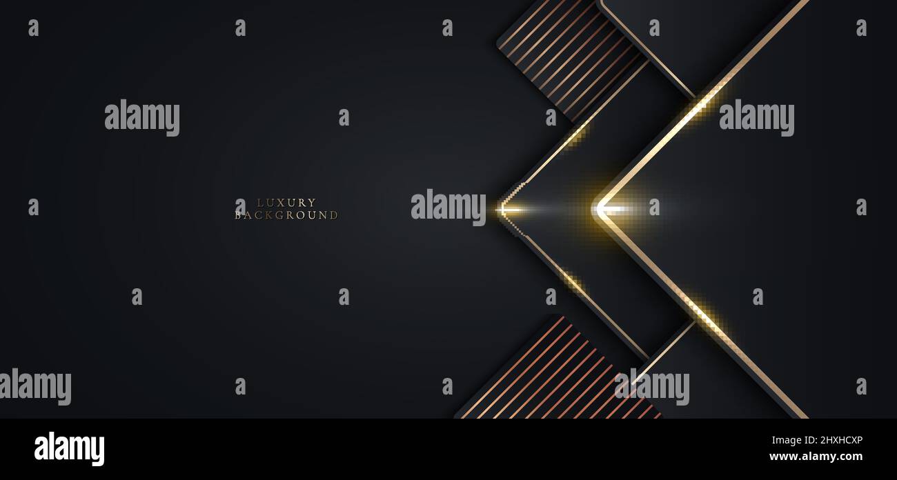 3D modern luxury template design black geometric squares and golden ...