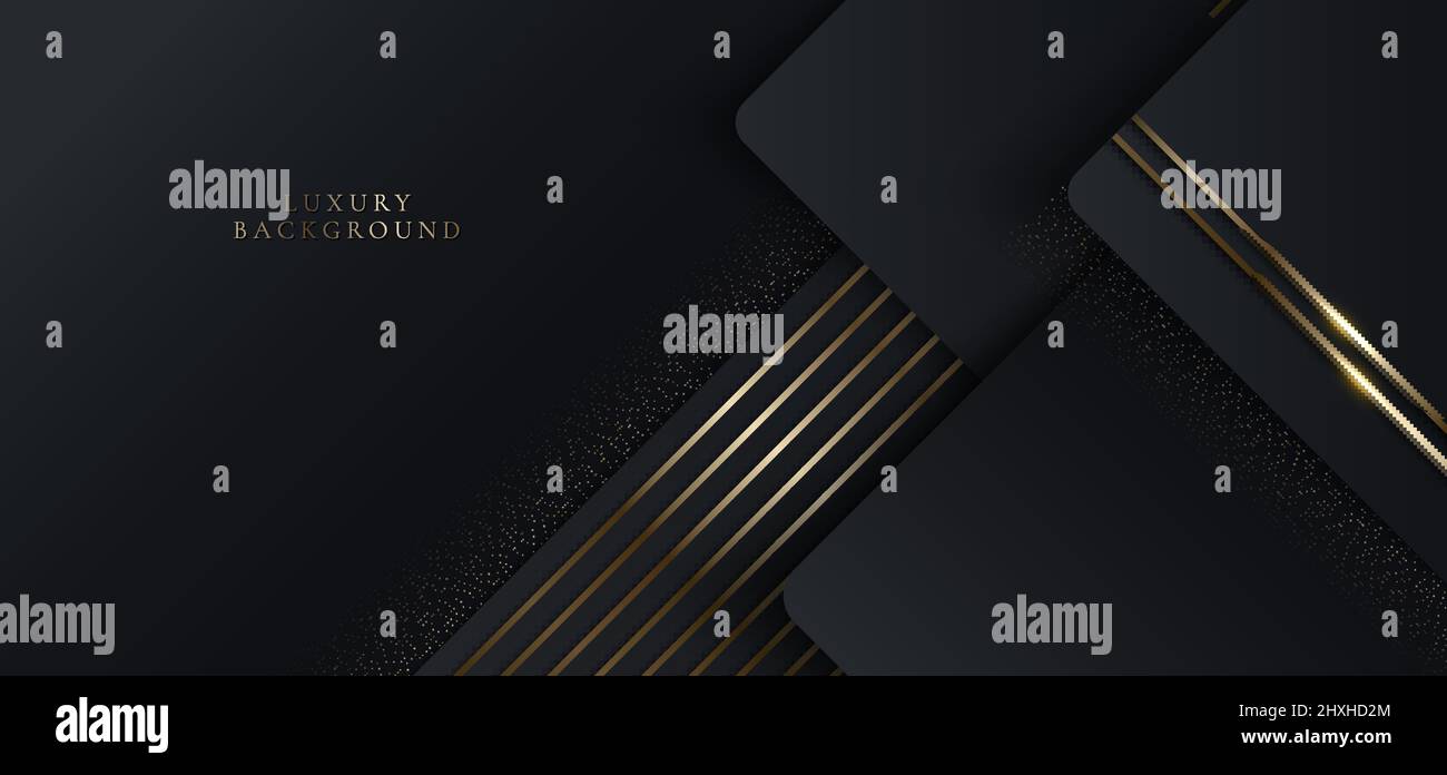 3D modern luxury template design black geometric and golden glitter ...