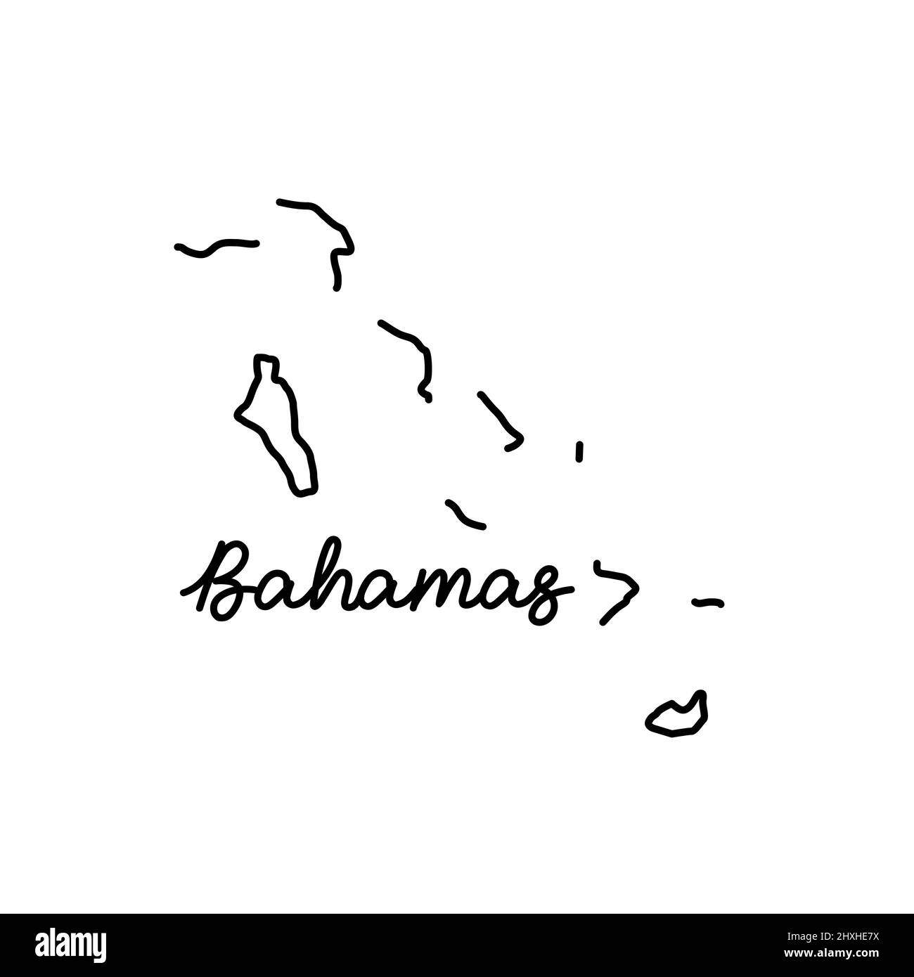 Bahamas outline map with the handwritten country name. Continuous line drawing of patriotic home sign. A love for a small homeland. T-shirt print idea Stock Vector