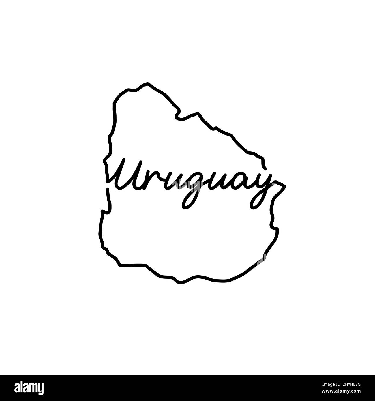 Uruguay outline map with the handwritten country name. Continuous line ...