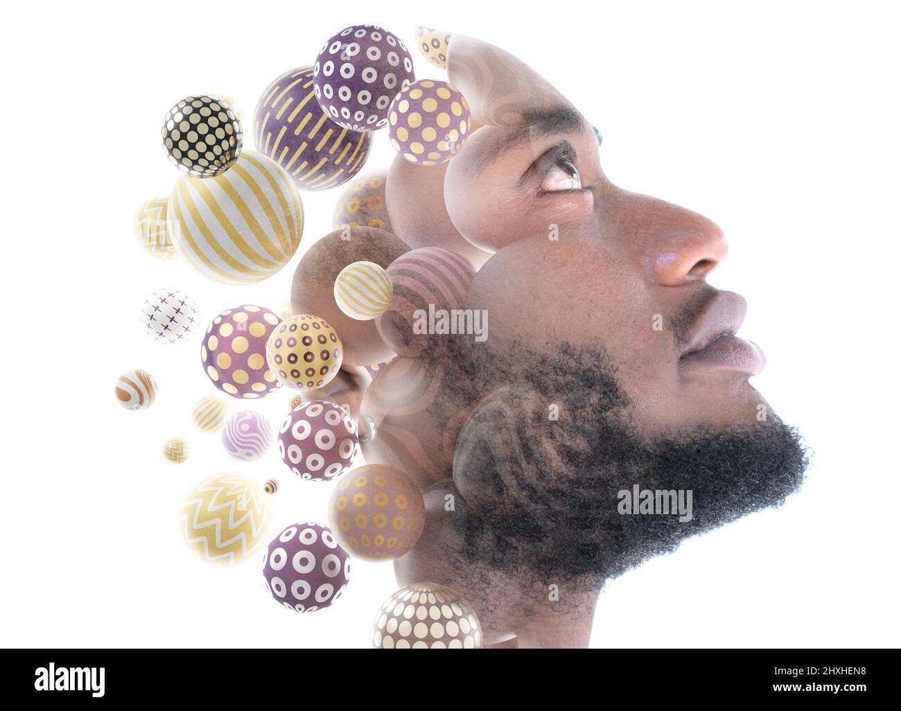 Computer graphics combined with a portrait of a young African American man Stock Photo